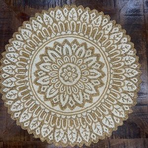 Made In India Beaded Charger Placemat Centerpiece 15”Round White Gold Christmas